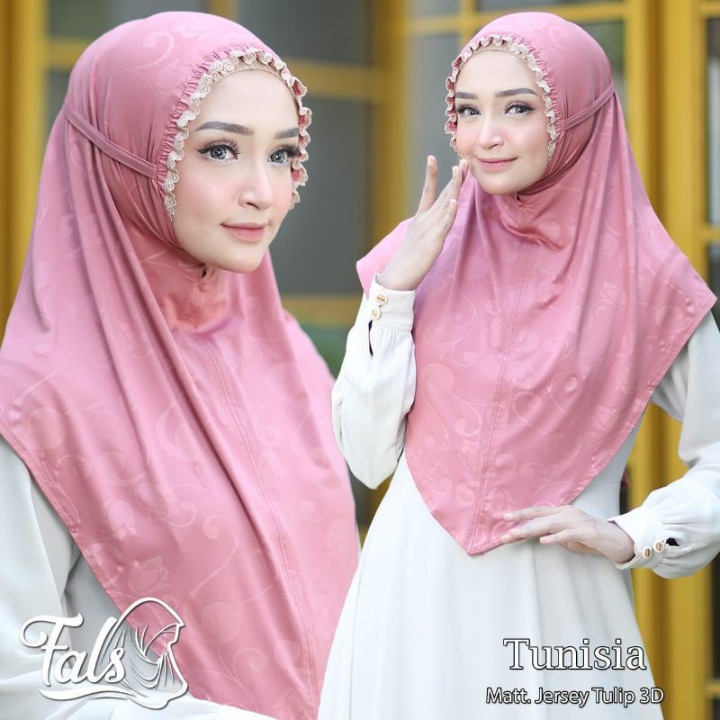 HIJAB Instan TUNISIA Fals Jersey Tulip 3D Kerudung Bergo Renda Non Pet