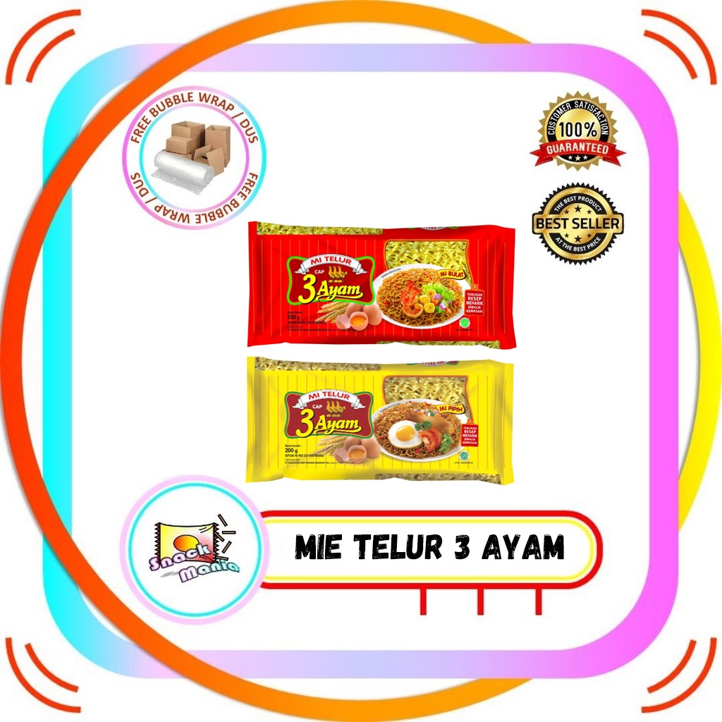 

Mie telur cap 3 Ayam Kuning / Mi pipih - Mi Telor Merah 200 gr