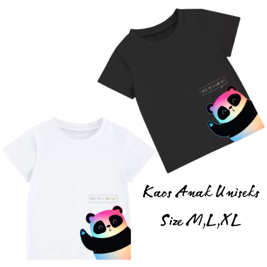 Hzl_outfit Baju Kaos Anak Anak Panda Wish You A Good Day/Kaos Anak COD