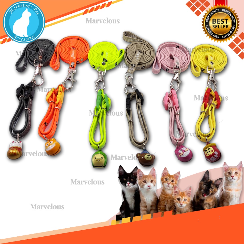 Tali Kalung Kucing Motif Premium Lonceng Boneka / Tali Harness &amp; Brangus Kucing / Tali Penuntun Kucing / Aksesoris Kalung dan Harness