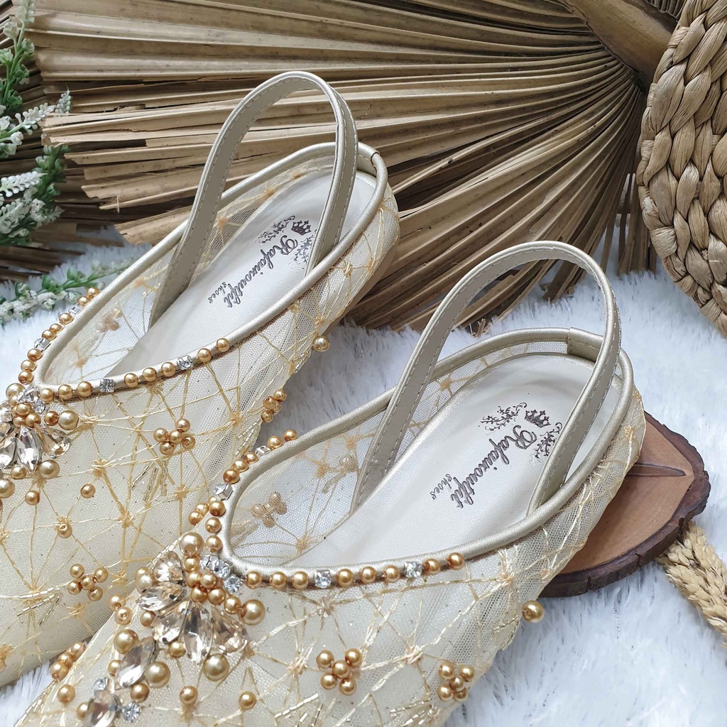 Flatshoes wedding pesta cantik Lauriena gold hak 1cm