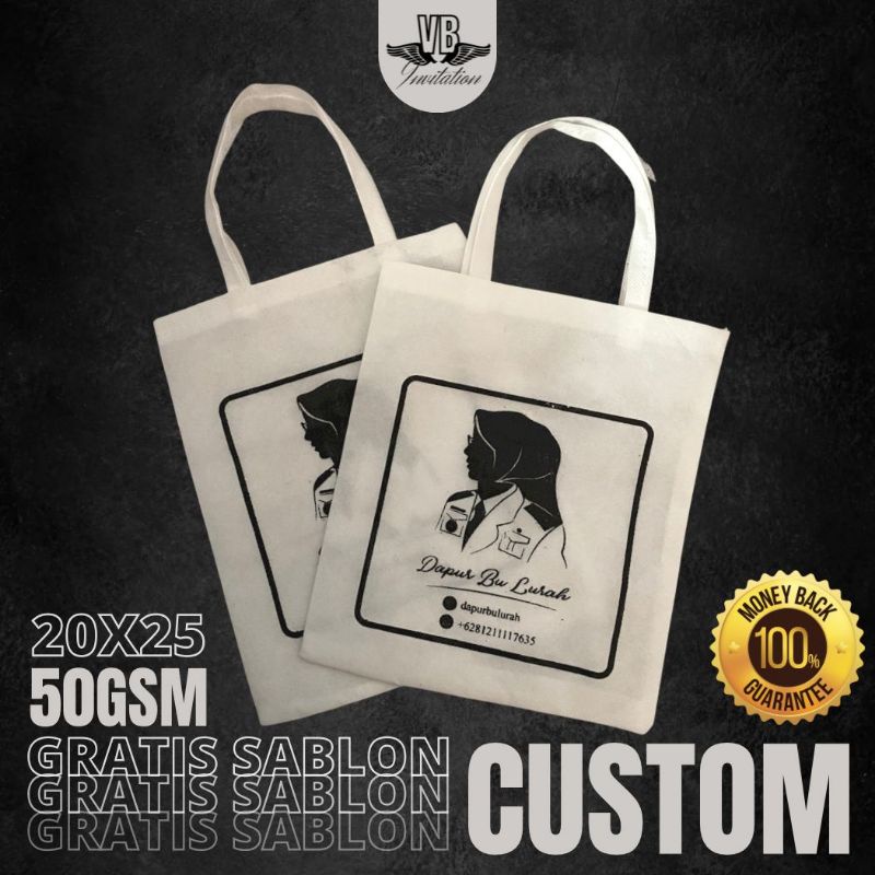 TAS PROMOSI OLSHOP SEMINAR COSMETIC FREE SABLON TAS SOUVENIR PERUSAHAAN TERMURAH F 20X25 50GSM