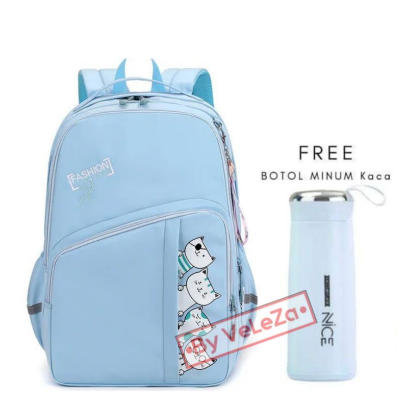 Tas Ransel Anak Remaja Motif Kucing Besti gratis botol minum