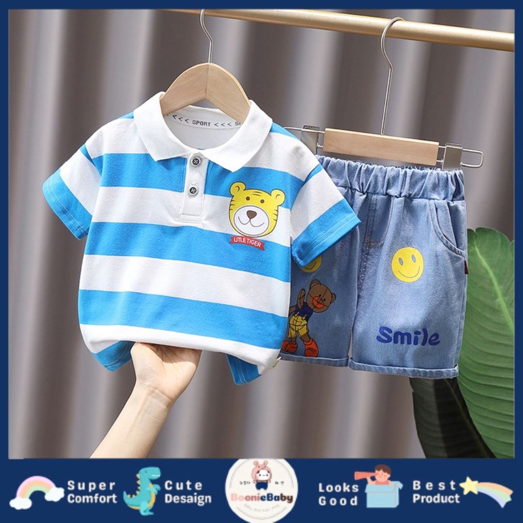 boonie [COD] LITTLE TIGER setelan kaos kra polo anak laki laki impor celana pendek polos import fashion