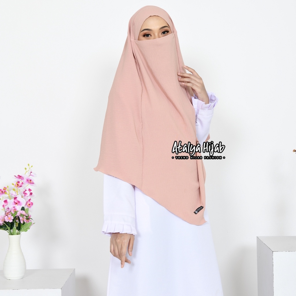 French Khimar Instan Syari Crinkle Yoora Free Cadar Tali / Khimar Instan / Kerudung Bercadar