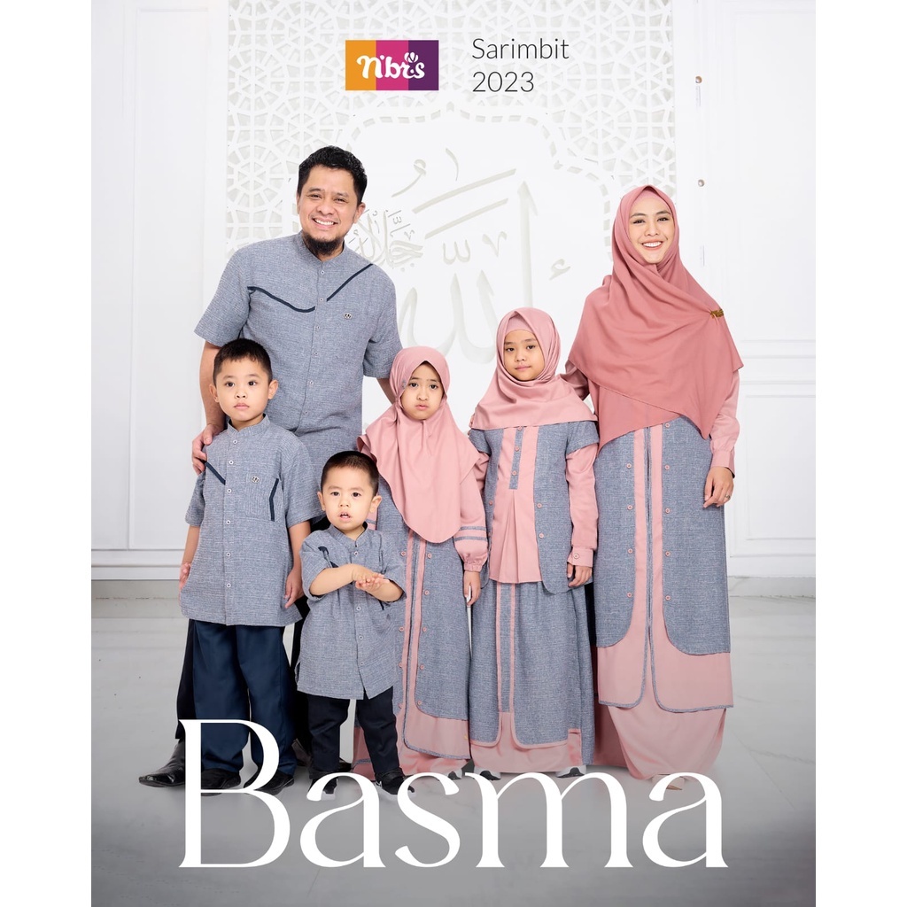 Couple Keluarga Nibras Basma Gray Blue Gamis Nibras Baju Couple Sarimbit Keluarga Terbaru 2023 Promo