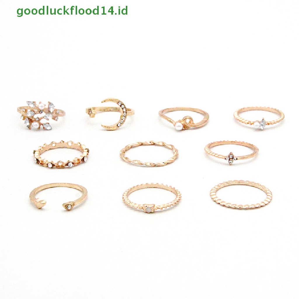 [GOOGFOUR] 10pcs/set Cincin Bulan Bintang Wanita Gadis Bohemian set Perhiasan Hadiah Aksesoris [TOP]