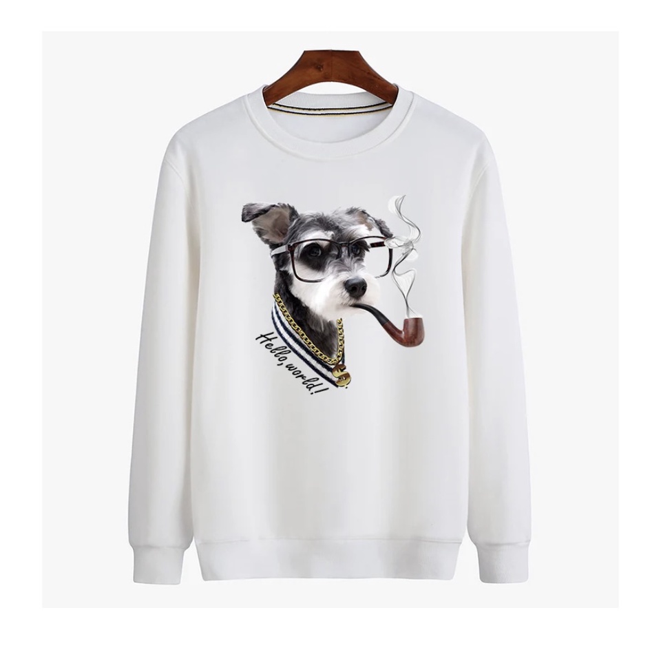 HELLO WORD THE DOG Sweater Basic Anak Untuk Anak Laki laki &amp; Perempuan Bahan Fleece Size M-Xl (Usia 2-10 th )