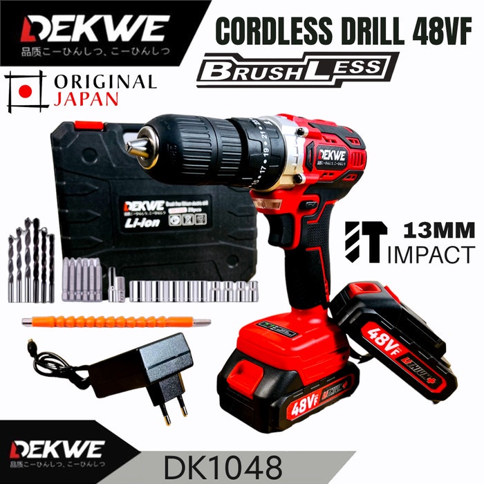 DEKWE DK1048 MESIN BOR BATERAI CORDLESS IMPACT DRILL BRUSHLESS 48V - Dekwe DK1048