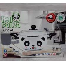 MASPION PANCI ENAMEL 18 CM / 22 CM HELLO PANDA TUTUP KACA