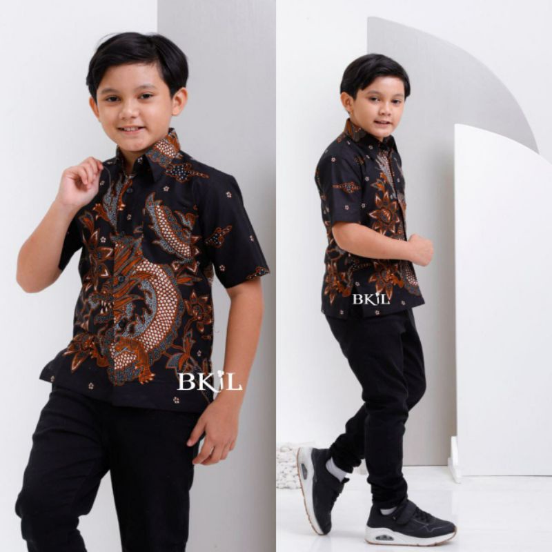 Couple Batik Ayah Dan Anak Laki-laki // Kemeja Batik Pria Dewasa Dan Anak Cowok Motif naga Warna Hitam Motif naga