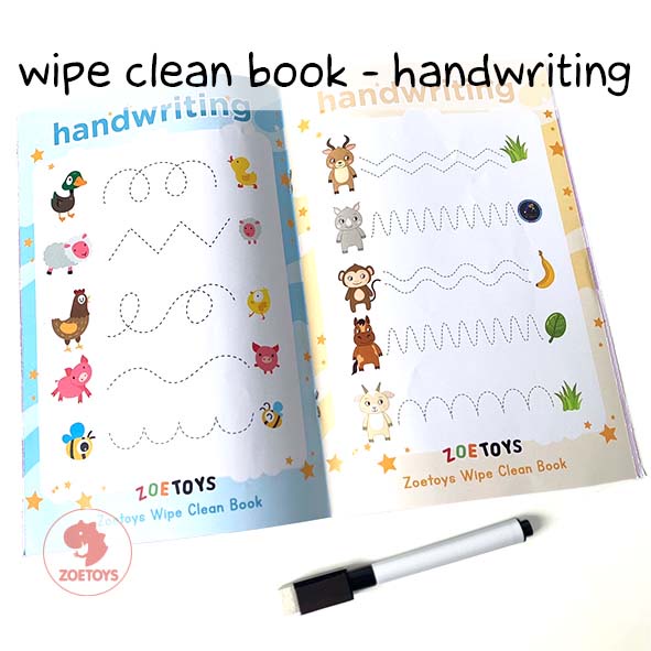 Zoetoys Wipe Clean Book | Alphabet Handwriting Number Reusable Bonus Spidol Bisa Tulis Hapus Laminasi | First Time Learning Belajar Menulis Baca Angka Huruf | Pendidikan Anak Paud Balita TK | Mainan Edukasi Anak