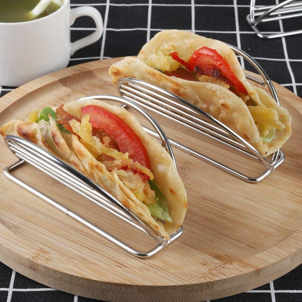 NICKOLAS1 Taco Holder Mexican Food Oven Stainless Steel Nyaman Dengan Pegangan Mudah Akses Piring Nampan