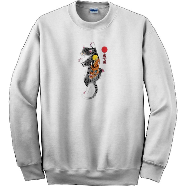 crewneck sweater pria kekinian motif CAT DRAGON termurah /bahan fleece lembut dan tebal