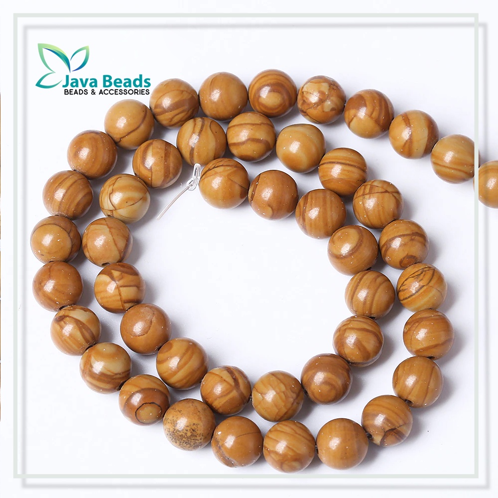 Manik Batu Wood Grain Jasper Round Beads