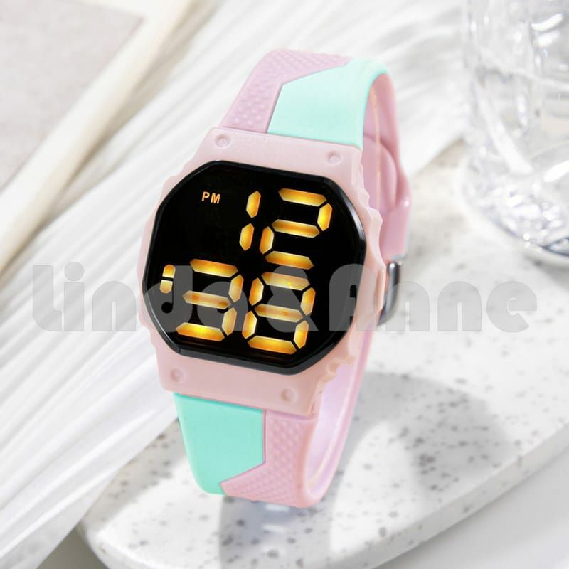 Jam Tangan Led Sporty Kasual Anti Air Pria Wanita Hari Tanggal Aktif