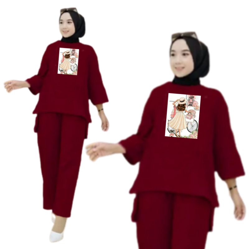 Setelan Kaos Wanita Dewasa Oversize Ld 130 cm Terbaru 2023 Viral Gambar DTF Bahan Kaos Babyterry Tangan 3/4 dan Celana Panjang One Set Wanita Dewasa Jumbo Kekinian Atasan Baju Wanita Dewasa Big Size Stelan Baju Wanita Santai Cewek Sepeda Paris