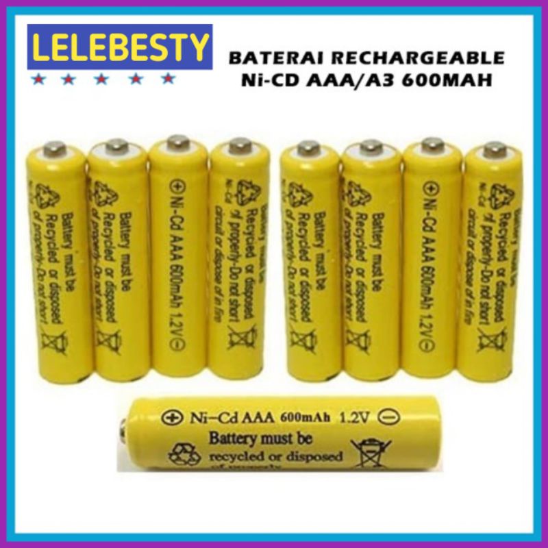 Battery Baterai AAA Ni-Cd Batrai isi ulang A3 600 mAh Baterai Remote Telephone mainan bisa di cas