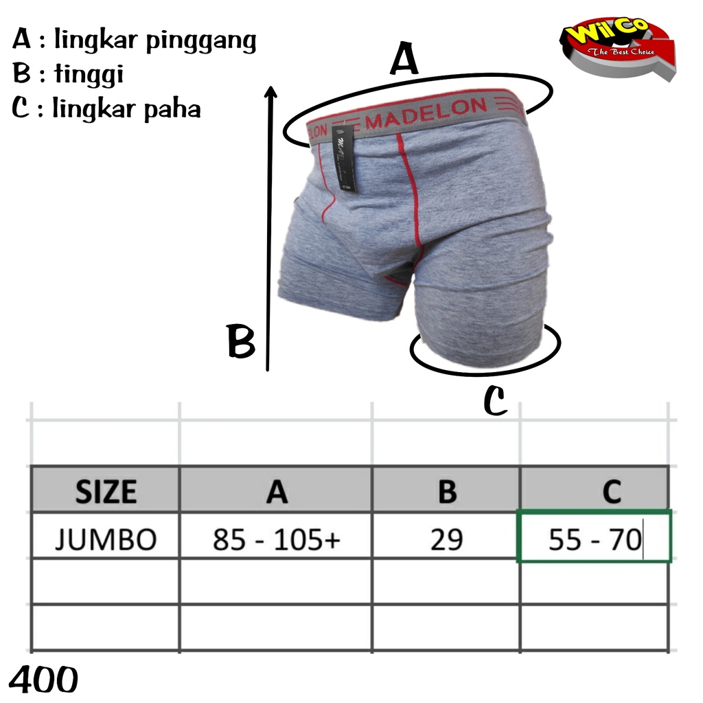 K400T - (HARGA PER 3 Pcs) CELANA DALAM BOXER PRIA JUMBO MULTI COLOR MADELON