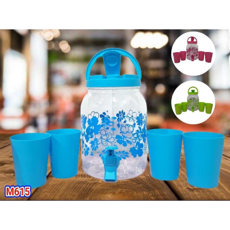 Drink Jar Set 5 In 1 - Dispenser Set Gelas - Peralatan Minum Set / Drink Jar 5pcs - Drink Jar 2.5 Li