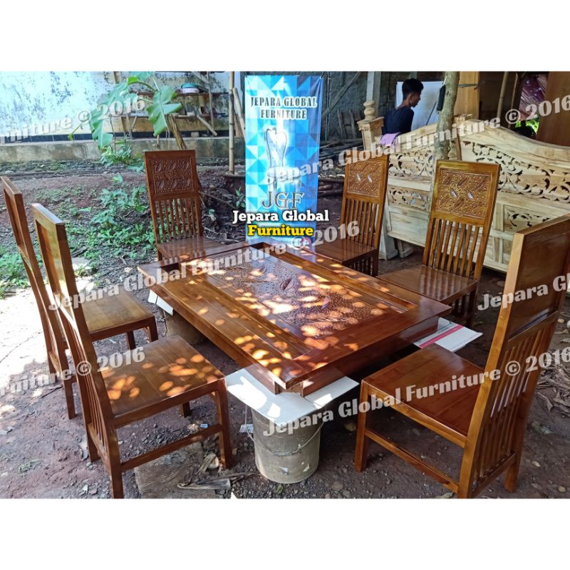 Kursi makan Minimalis Daun jati FREE KACA ( kursi makan jati,kursi makan duco,kursi makan ukir )
