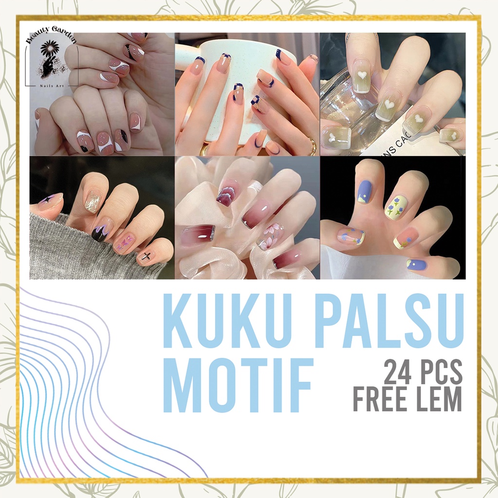 【 COD 】24pcs Set Kuku Palsu Free Lem/Fake Nail Art Murah/Fashion Fake nails