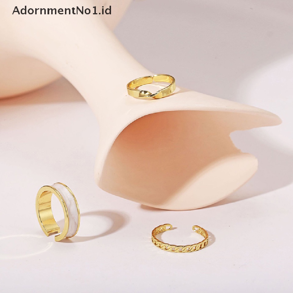 [AdornmentNo1] 3pcs/set Enamel Jantung Cincin Korea Fashion Mutiara Cincin Untuk Wanita Geometris Tidak Teratur Bentuk Rantai Pembukaan Cincin Set Buku Jari Perhiasan [ID]