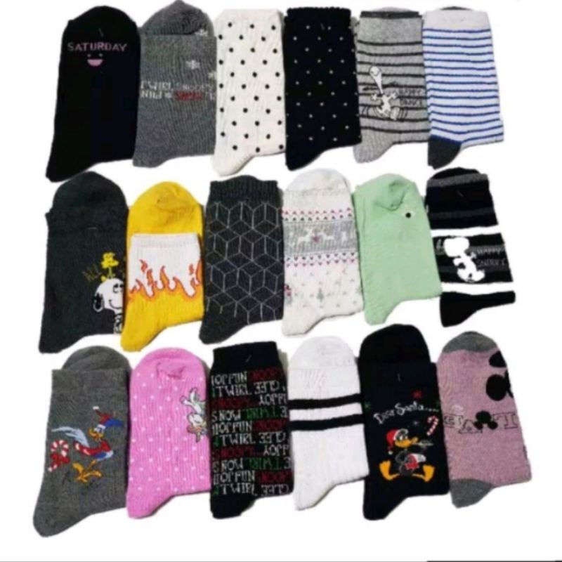 3 pasang kaos kaki motif wanita remaja dewasa panjang bahan cotton spandex lembut dan halus