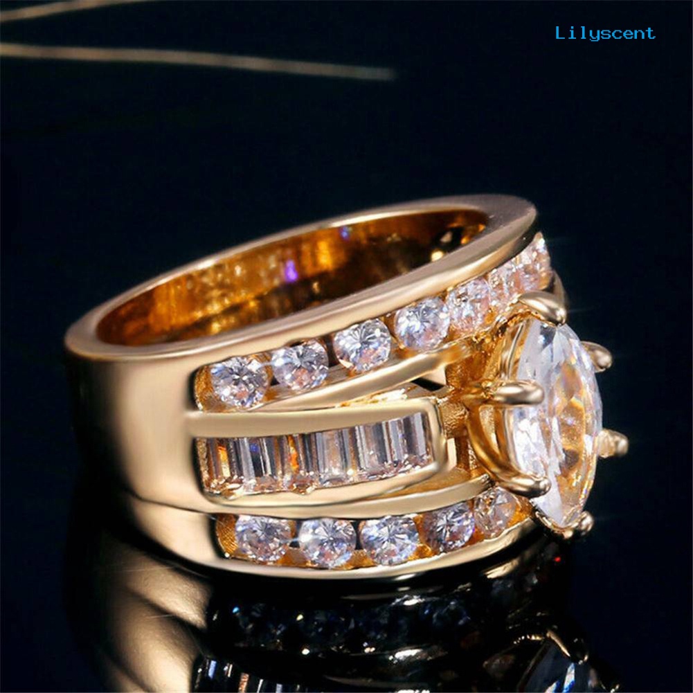 [LS] Fashion Wanita Cubic Zirconia Hias Pernikahan Pertunangan Jari Cincin Perhiasan Hadiah