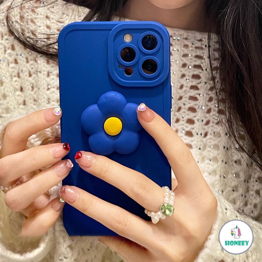 3D Klein Blue Flower Floral Phone Case compatible for IPhone Xr 7Plus 8Plus X XS 14 13 11 12 Pro Max Shock Resistant Anti Knock Soft TPU Cover