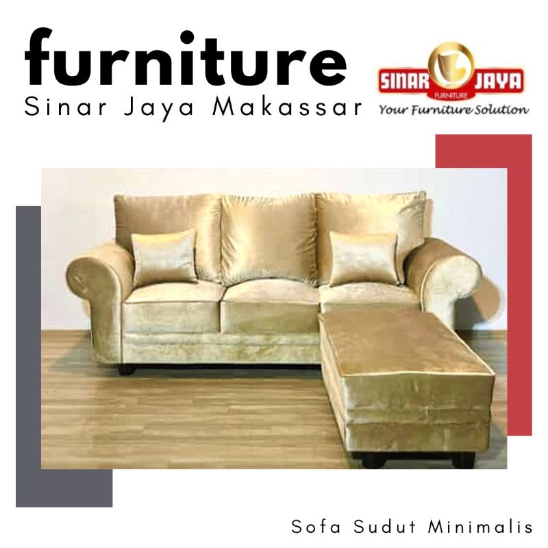 Sofa sudut minimalis - cream, ungu