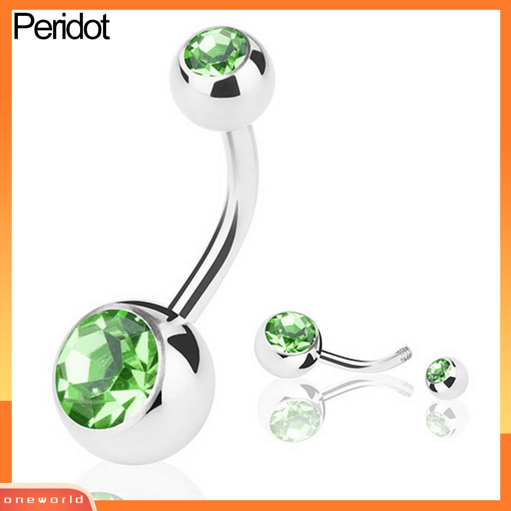 [oneworld] Cincin Pusar Stainless Steel Berlian Imitasi Belly Button Ring Bar Piercing Perhiasan