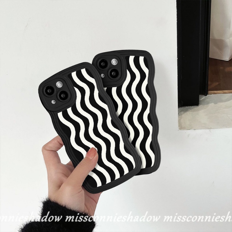 Redmi 9T 9A 10A 9 10 10C 9C NFC A1+A1 Mi 11T Pro Note 11 10 9 8 10Pro 11Pro+9Pro Note 10s 9s 11s PO CO M3 X3 NFC Pro Fashion Hitam Putih Motif Gelombang Air Lembut Case Wavy Edge