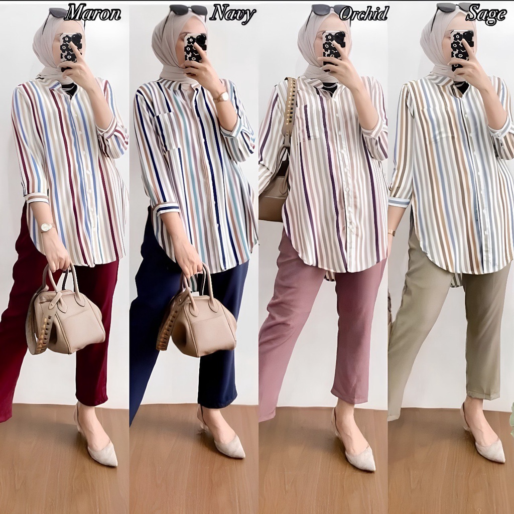 SETELAN WANITA RAINBOW SET SHAKILA TWILL ALL SIZE KERAH SANGHAI