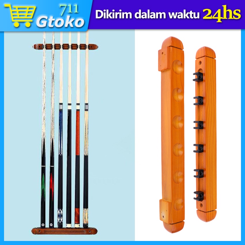 6 Slot Rak Stik Billiard Dinding Kayu / Wooden Wall Cue Rack