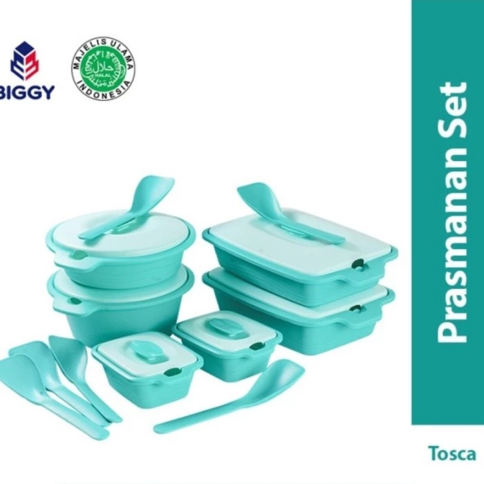 Warmer Prasmanan Set - Kotak#Tupperware Set Sayur Lauk Aquamarine Biggy Set