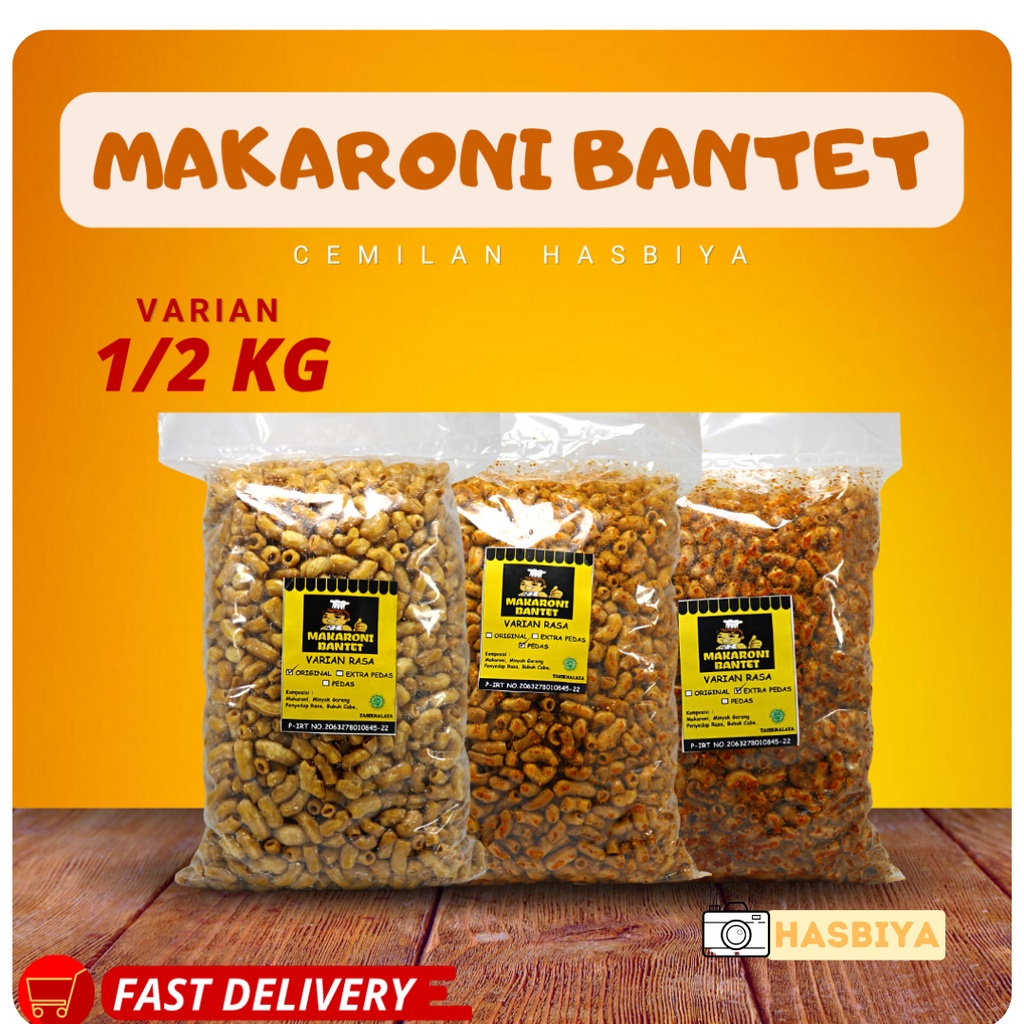 MAKARONI BANTET KILOAN 1/2 KG - MAKARONI BANTET EXTRA PEDAS - MAKARONI BANTET PEDAS - MAKARONI BANTET ORIGINAL - MAKARONI BANTE CAP KOKI