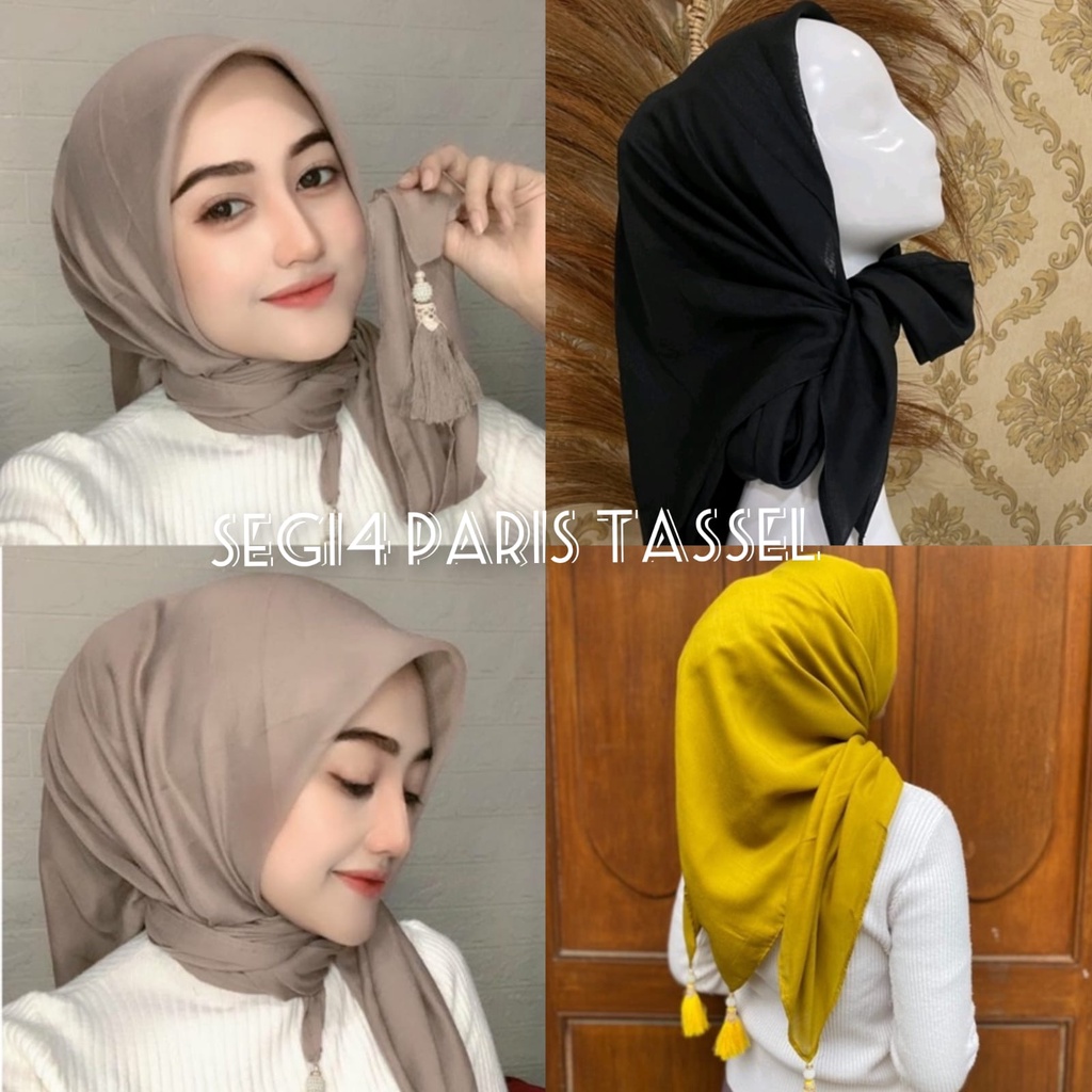 HIJAB JILBAB KERUDUNG SEGI EMPAT SQAURE PARIS TASSEL JILBAB SEGI EMPAT PARIS JAMBUL / SEGI EMPAT TAS