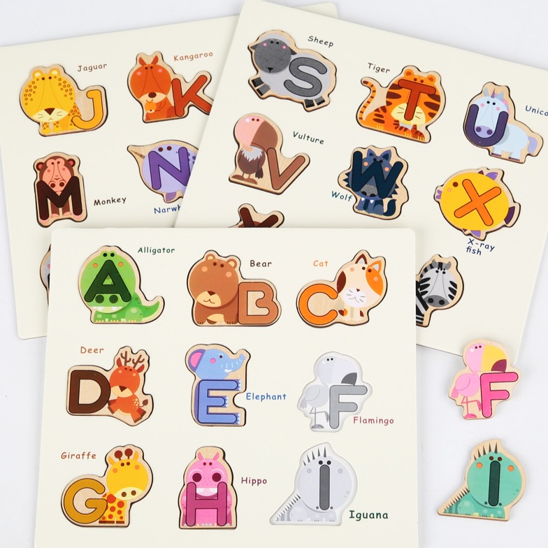 [FUNNY]Mainan Edukasi Anak Huruf ABC Binatang / Animal Alphabet Puzzle / Mainan Puzzle Papan Kayu Huruf A-Z / Mainan Puzzle ABC Binatang