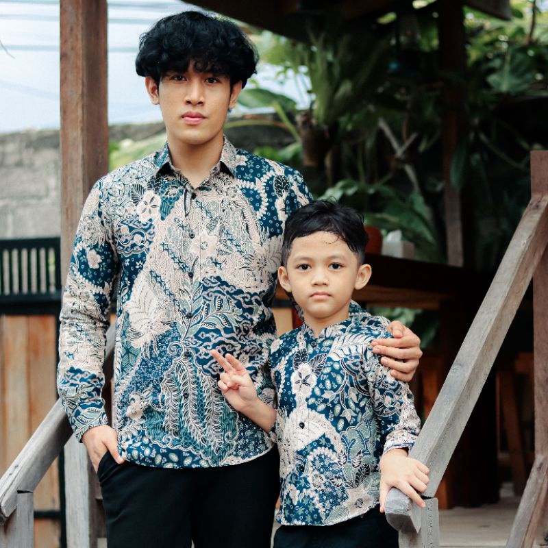 Batik Anak Lengan Panjang Model Slimfit Warna Dongker Abu