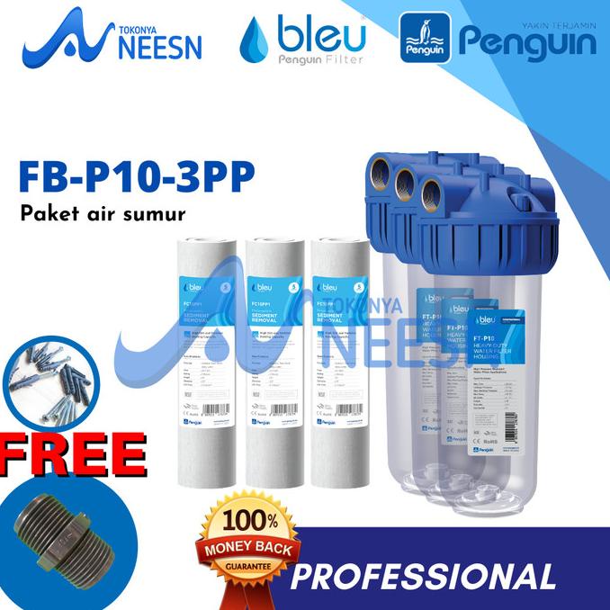 Promo Paket Filter Air sumur/tandon/toren penguin 3 FB 10" PP PRO kuningan