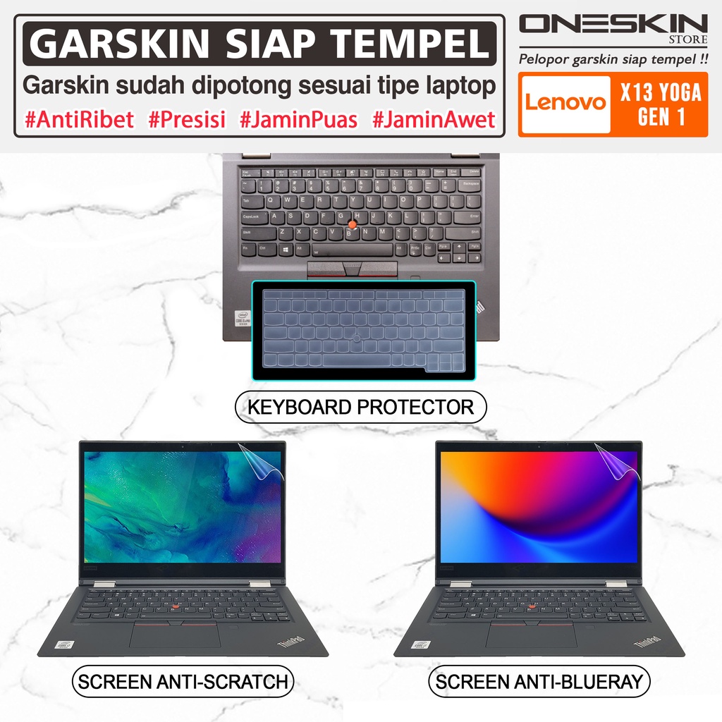 Garskin Sticker Laptop Pelindung Screen Keyboard Protector Lenovo ThinkPad X13 Yoga Gen 1 Gambar Full Body Silikon Bening Glossy Doff Blueray Cooskin