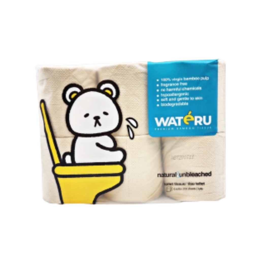 Wateru Premium Bamboo Unbleached Toilet Tissue 6 Rolls x 200 Sheets