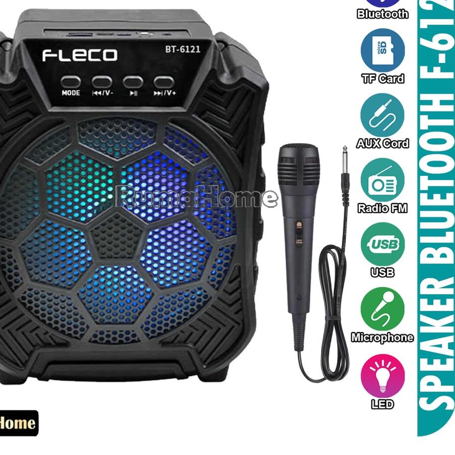 Ω Speaker Bluetooth Karaoke Wireless ORI Fleco F-/6121 6,5 Inchi Gratis Microphone Super Bass /Salon