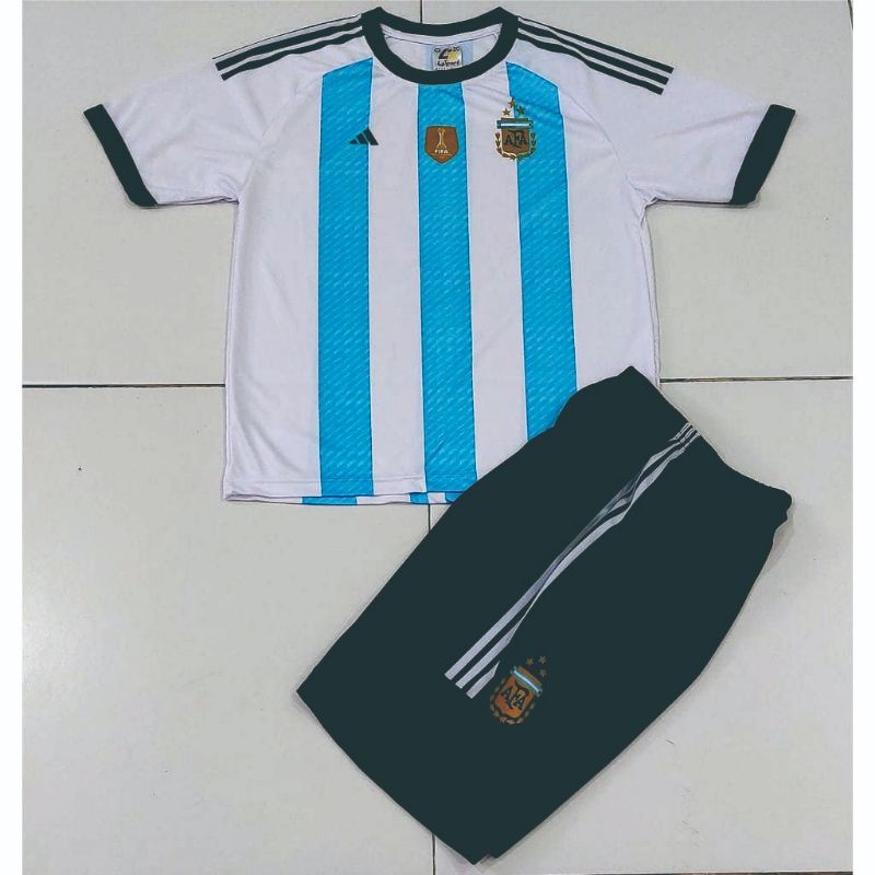 Jersey Argentina home kids anak Terbaru bintang 3 Edisi Piala Dunia 2022