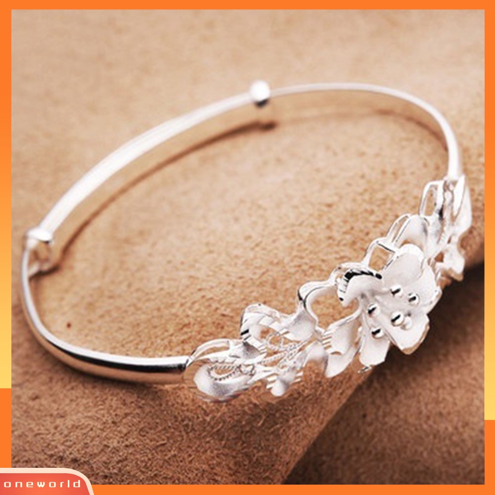 {oneworld} Fashion Bunga Adjustable Cuff Bangle Woman Perak Disepuh Gelang Tangan Perhiasan