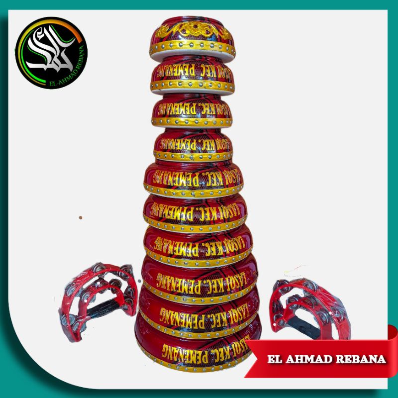 (Promo)Rebana Qosidah Lasqi ibu ibu.Ukir-jepara  Berkualitas.Rebana 1 set lengkap 12.alat  lasqi uki