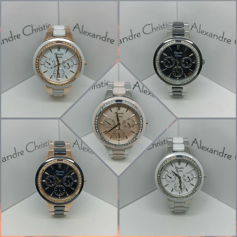 Jam Tangan Wanita Alexandre Christie 2299 AC2299 AC 2299 Tali Besi Kombinasi Keramik