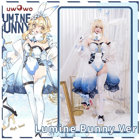 UWOWO Genshin Impact Traveler Fanart Lumine Bunny Suit Canon Aether&amp;Lumine Outfit Cosplay Traveler Kong Costume