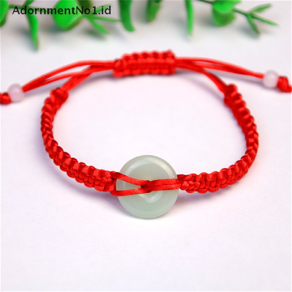 [AdornmentNo1] Trendi Imitasi Giok Safety Gesper Tali Merah Handmade Kepang Gelang Wanita Perhiasan Hadiah [ID]